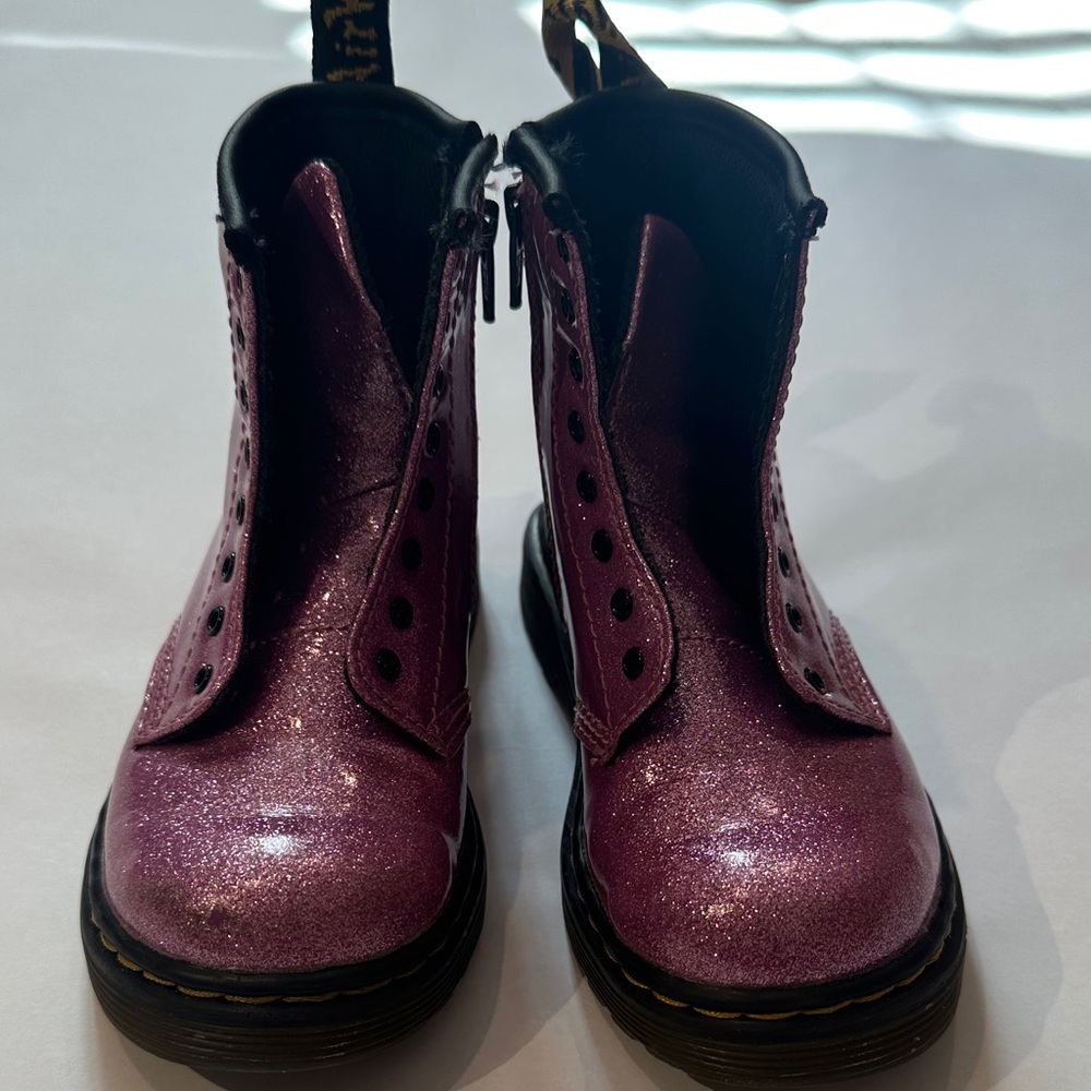 Kids Dr. Marten’s Patent Glitter Purple Boots
